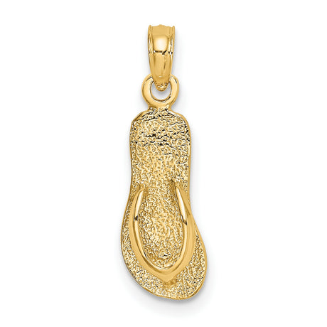 14k Yellow Gold Flip Flop Pendant, Textured Sandal Charm, Beach Style Jewelry for Women