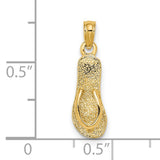 14k Yellow Gold Flip Flop Pendant, Textured Sandal Design, Beach Charm, Ocean Theme Jewelry