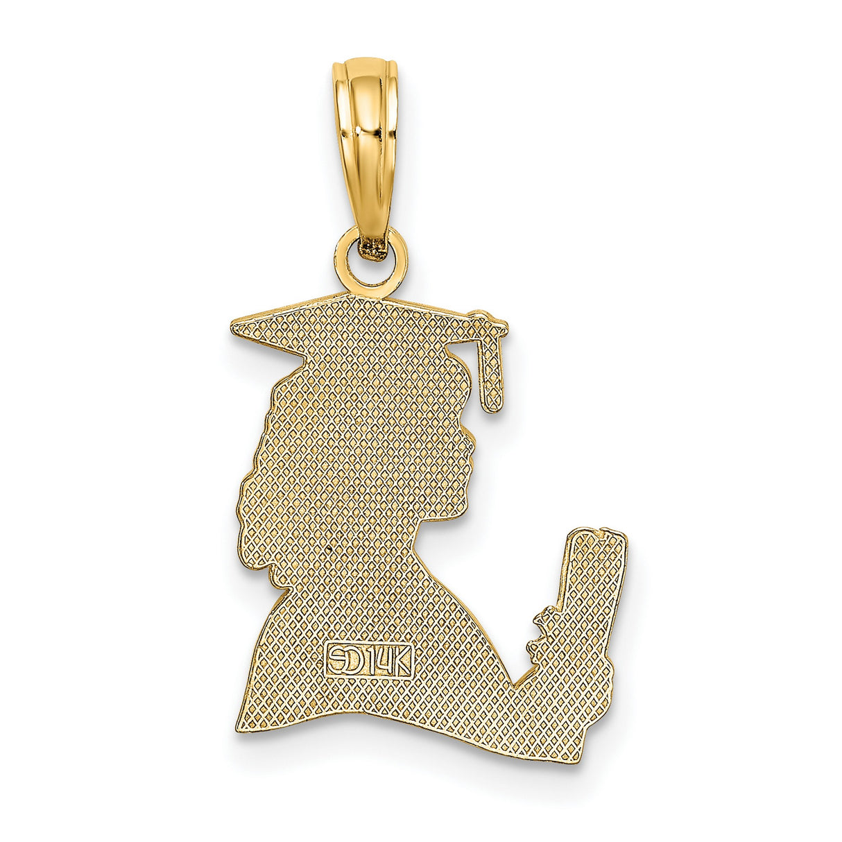 14k Yellow Gold Pendant, Female Graduate with Cap and Diploma, Graduation Silhouette Charm