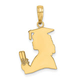 14k Yellow Gold Pendant, Female Graduate with Cap and Diploma, Graduation Silhouette Charm