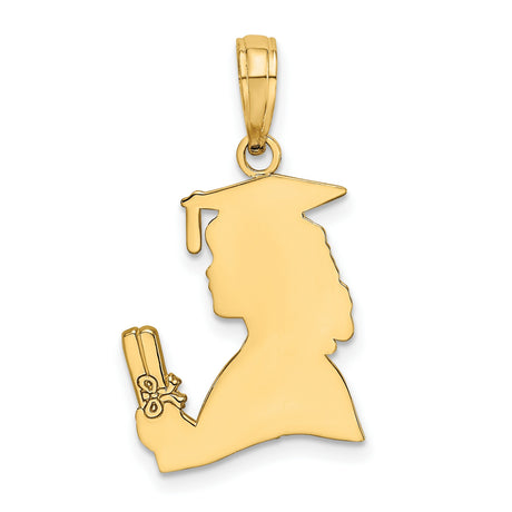 14k Yellow Gold Pendant, Female Graduate with Cap and Diploma, Graduation Silhouette Charm