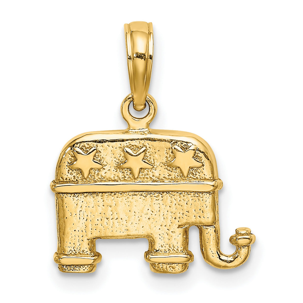 14k Yellow Gold Elephant Pendant with Three Stars, Republican Conservative Jewelry Charm