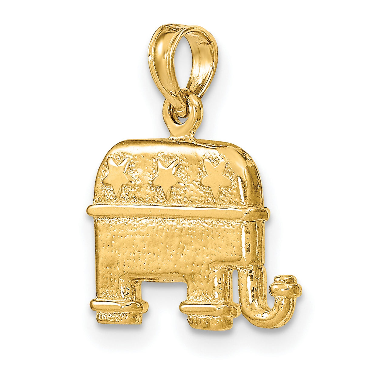 14k Yellow Gold Elephant Pendant with Three Stars, Republican Conservative Jewelry Charm