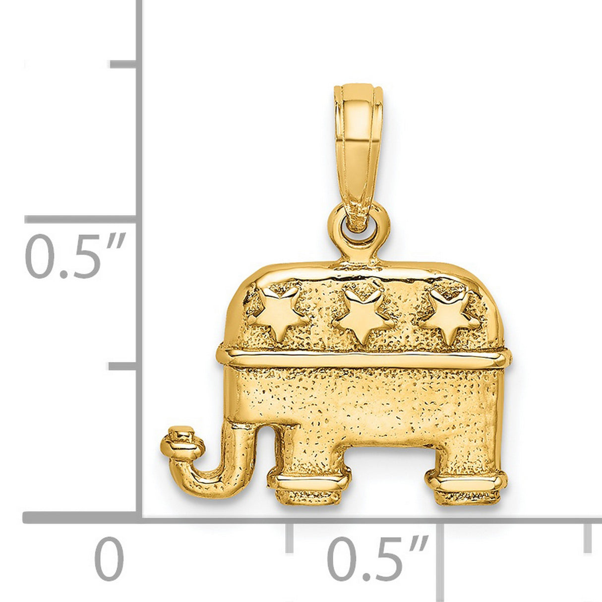 14k Yellow Gold Elephant Pendant with Three Stars, Republican Conservative Jewelry Charm
