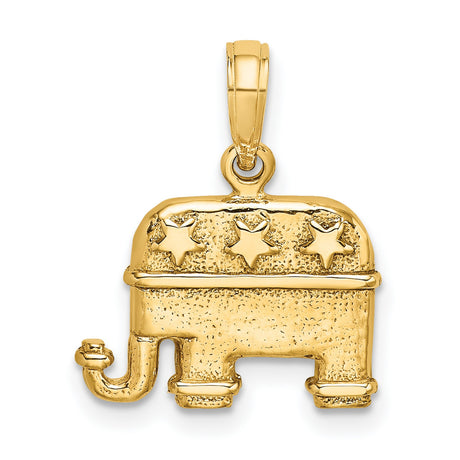 14k Yellow Gold Elephant Pendant with Three Stars, Republican Conservative Jewelry Charm