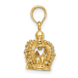 14k Yellow Gold Our Lady of Fatima Crown Pendant, Virgin Mary Religious Medal Charm