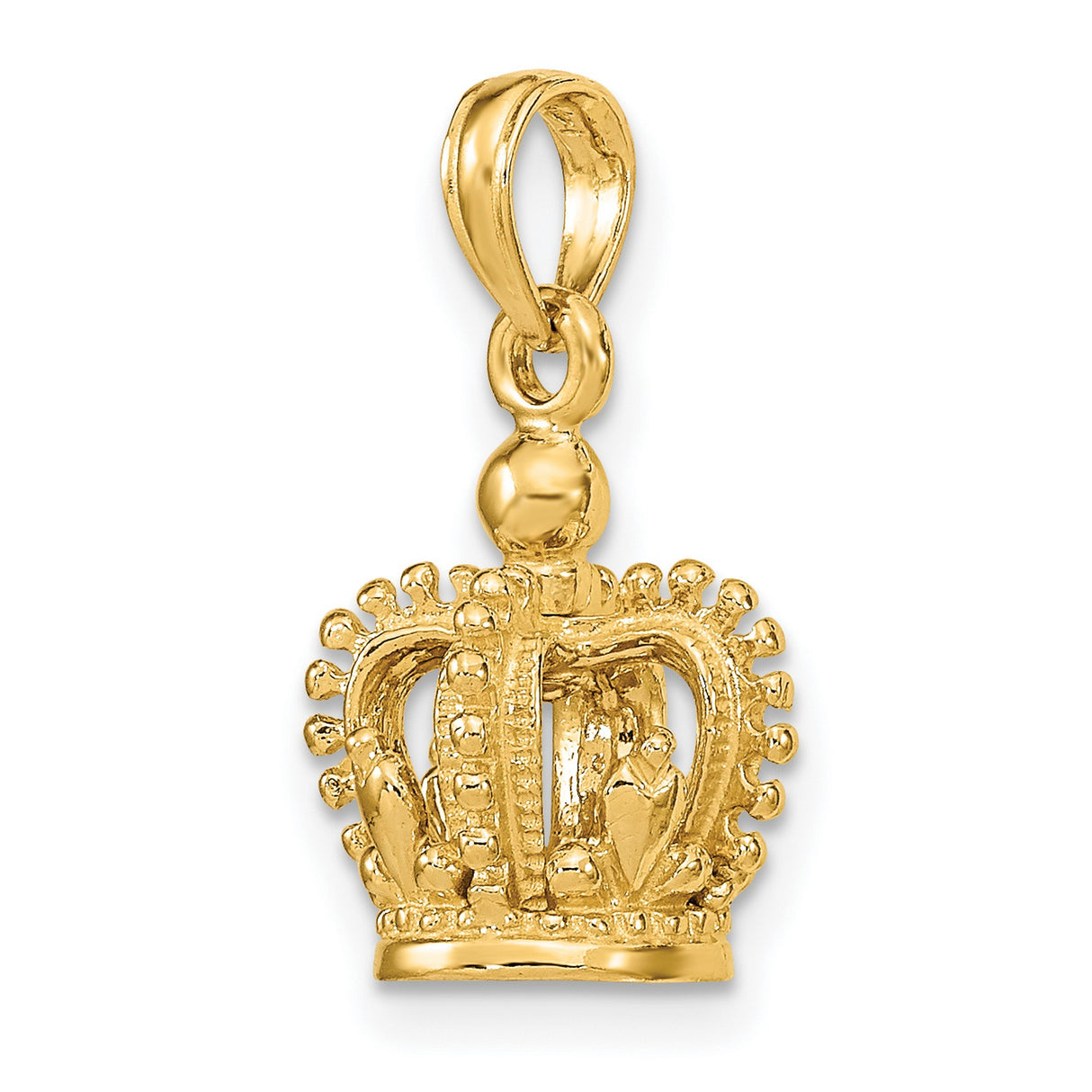 14k Yellow Gold Our Lady of Fatima Crown Pendant, Virgin Mary Religious Medal Charm