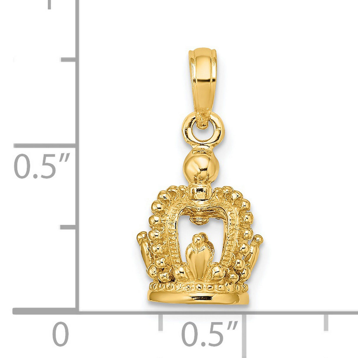 14k Yellow Gold Our Lady of Fatima Crown Pendant, Virgin Mary Religious Medal Charm