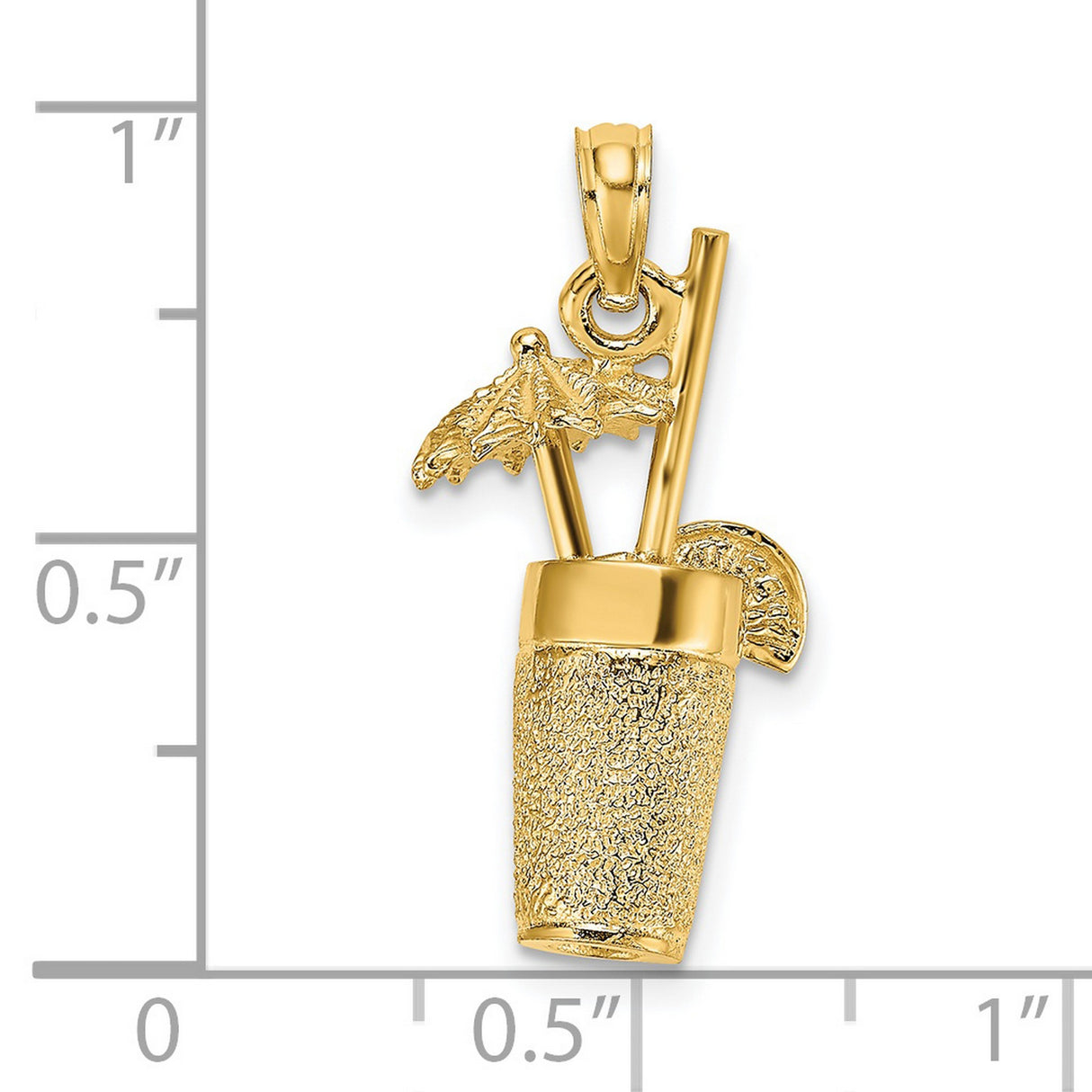 14k Yellow Gold Tropical Cocktail Pendant with Umbrella, Straw and Lime Slice