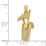 14k Yellow Gold Tropical Cocktail Pendant with Umbrella, Straw and Lime Slice