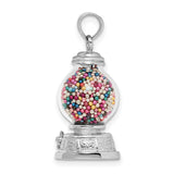 14k White Gold Gumball Machine Pendant with Colorful Beads, Whimsical Retro Candy Charm