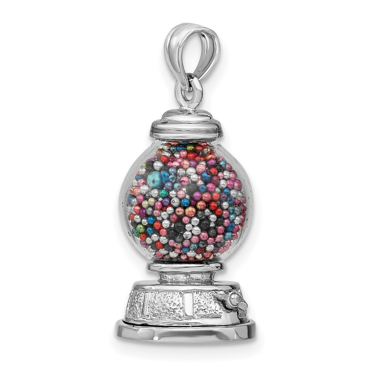 14k White Gold Gumball Machine Pendant with Colorful Beads, Whimsical Retro Candy Charm