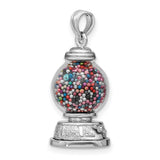 14k White Gold Gumball Machine Pendant with Colorful Beads, Whimsical Retro Candy Charm