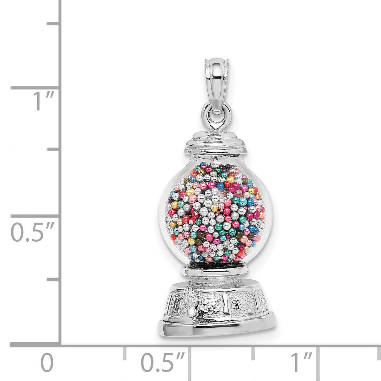 14k White Gold Gumball Machine Pendant with Colorful Beads, Whimsical Retro Candy Charm