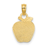 14k Yellow Gold Apple Pendant with Polished Finish and Leaf Detail for Women
