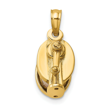 14k Yellow Gold Pulley Charm Pendant with Block and Tackle Detail, Nautical Theme for Men or Unisex