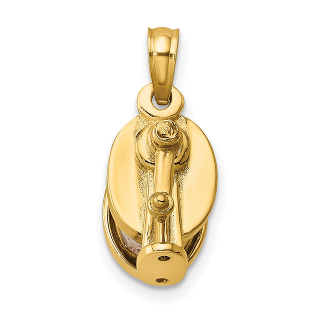 14k Yellow Gold Pulley Charm Pendant with Block and Tackle Detail, Nautical Theme for Men or Unisex