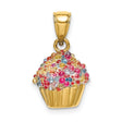 14k Yellow Gold Cupcake Pendant with Colorful Enamel, Whimsical Dessert Charm
