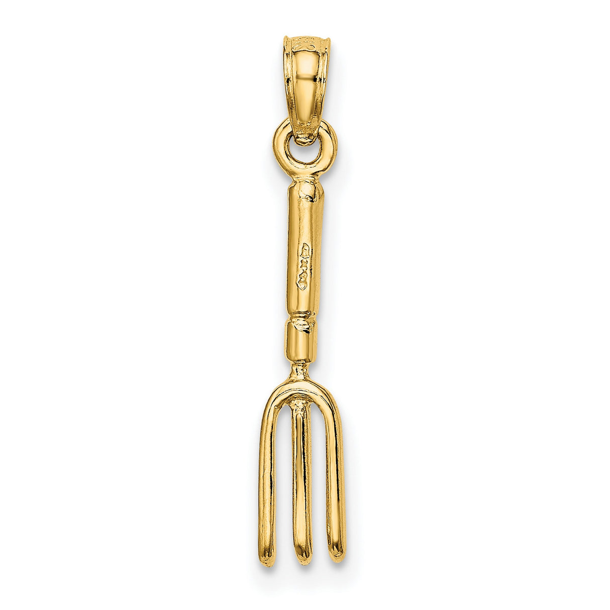 14k Yellow Gold Pitchfork Pendant Charm, Miniature Garden Fork Farming Jewelry