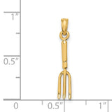 14k Yellow Gold Pitchfork Pendant Charm, Miniature Garden Fork Farming Jewelry
