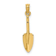 14k Yellow Gold Shovel Pendant, Miniature Spade Charm Symbolizing Hard Work and Growth