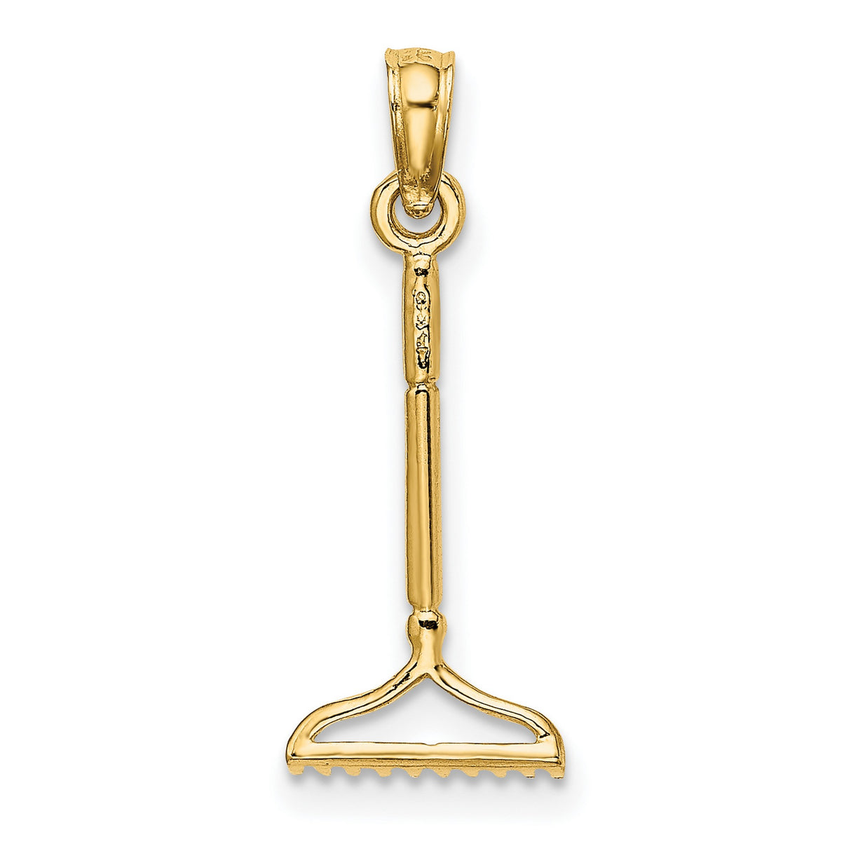 14k Yellow Gold Rake Pendant, Miniature Garden Tool Charm, Nature Jewelry for Women and Men