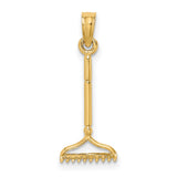 14k Yellow Gold Rake Pendant, Miniature Garden Tool Charm, Nature Jewelry for Women and Men