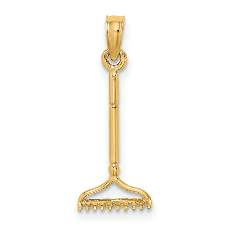 14k Yellow Gold Rake Pendant, Miniature Garden Tool Charm, Nature Jewelry for Women and Men