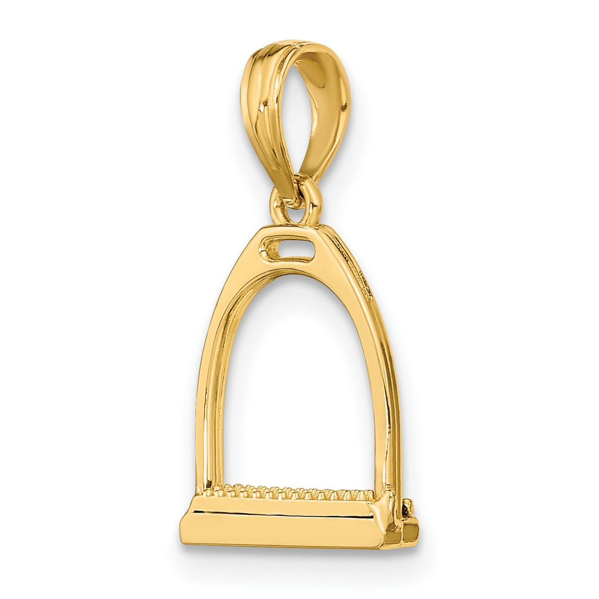 14k Yellow Gold Stirrup Pendant, Polished Equestrian Charm, Western Riding Jewelry for Women