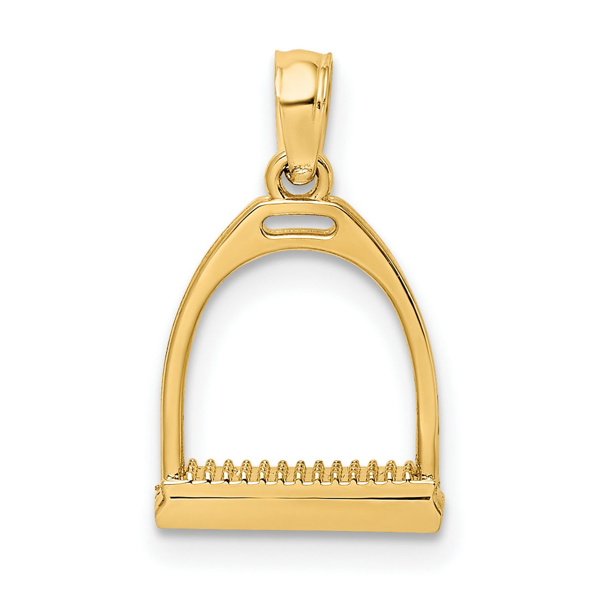 14k Yellow Gold Stirrup Pendant, Polished Equestrian Charm, Western Riding Jewelry for Women