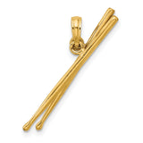 14k Yellow Gold Drumsticks Pendant, Polished Music Charm, Unisex Drummer Jewelry