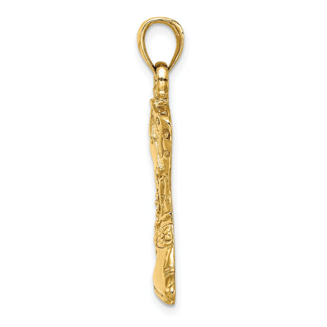 14k Yellow Gold Cowboy Boot Pendant with Spur, Floral Motif, Western Style Charm