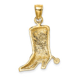 14k Yellow Gold Cowboy Boot Pendant with Spur, Floral Motif, Western Style Charm