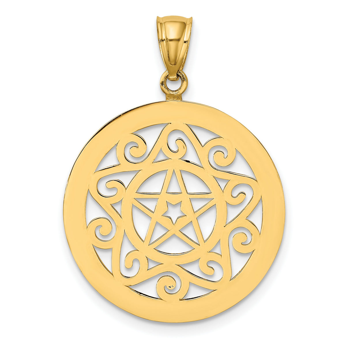 14k Yellow Gold Pentagram Pendant with Openwork Filigree Design, Pagan and Wiccan Symbol