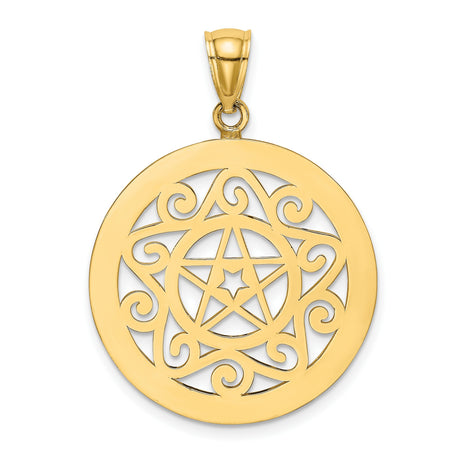 14k Yellow Gold Pentagram Pendant with Openwork Filigree Design, Pagan and Wiccan Symbol