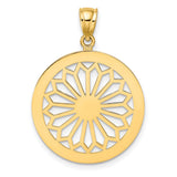 14k Yellow Gold Mandala Pendant with Openwork Sunburst Design, Spiritual Boho Medallion for Women