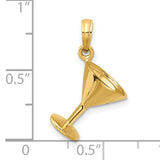 14k Yellow Gold Martini Glass Pendant Charm, Polished Cocktail Theme for Women or Unisex