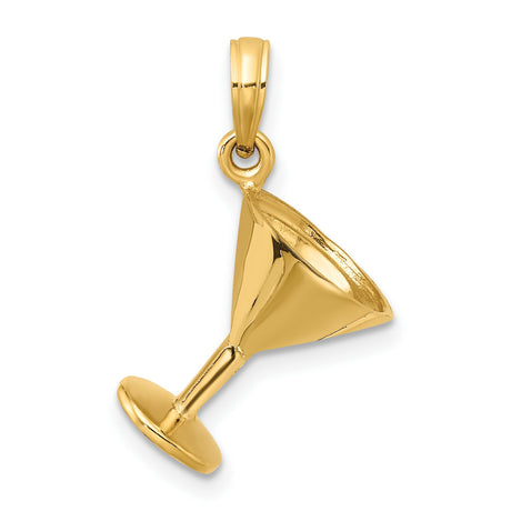14k Yellow Gold Martini Glass Pendant Charm, Polished Cocktail Theme for Women or Unisex