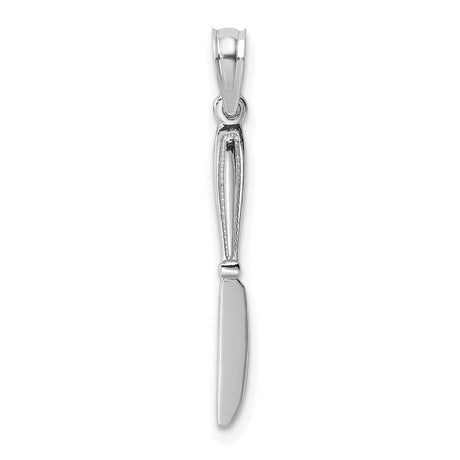 14k White Gold Knife Pendant, Mini Flatware Culinary Charm for Chefs and Food Lovers
