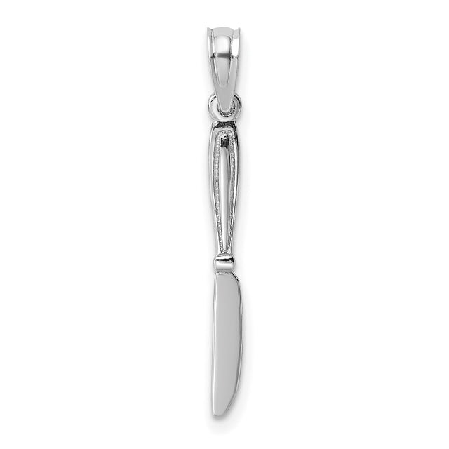 14k White Gold Knife Pendant, Mini Flatware Culinary Charm for Chefs and Food Lovers