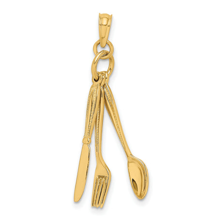14k Yellow Gold Culinary Pendant with Movable Fork, Knife, and Spoon Charm Trio