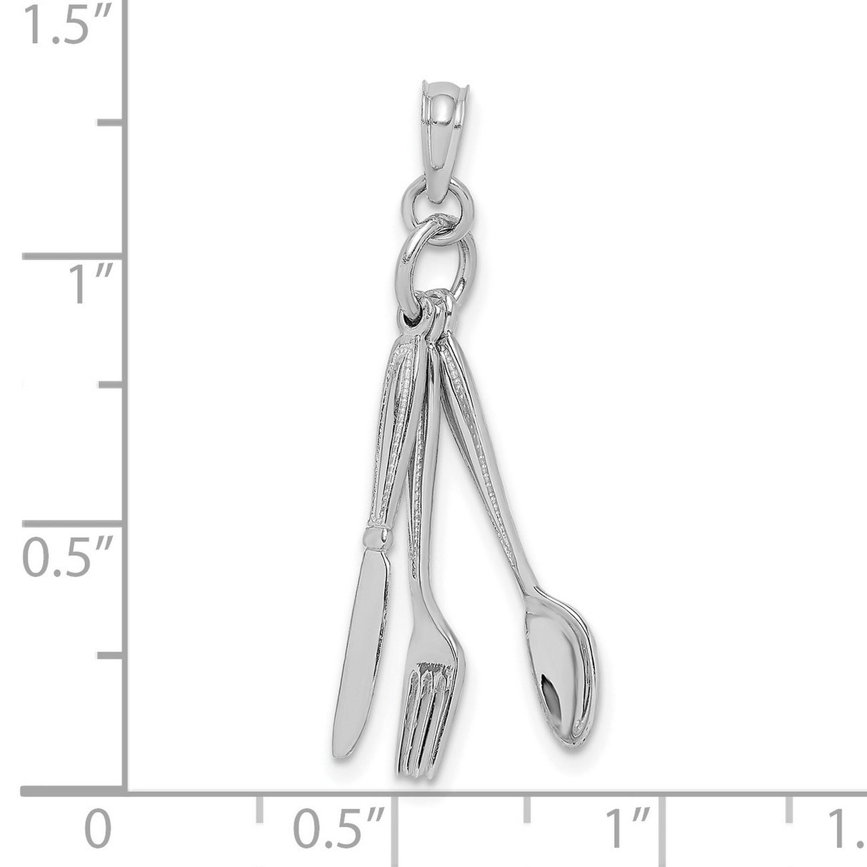 14k White Gold Pendant with Movable Knife Fork Spoon Charm, Culinary Jewelry for Food Lovers