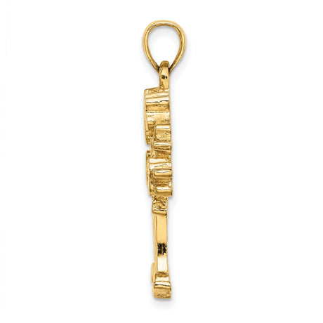 14k Yellow Gold Money Tree Pendant with Money Bag Symbols, Prosperity and Wealth Charm