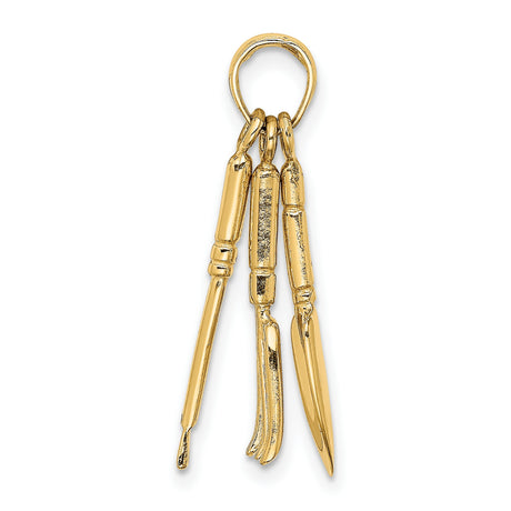 14k Yellow Gold Garden Tools Pendant with Movable Spade, Fork, and Rake Charm