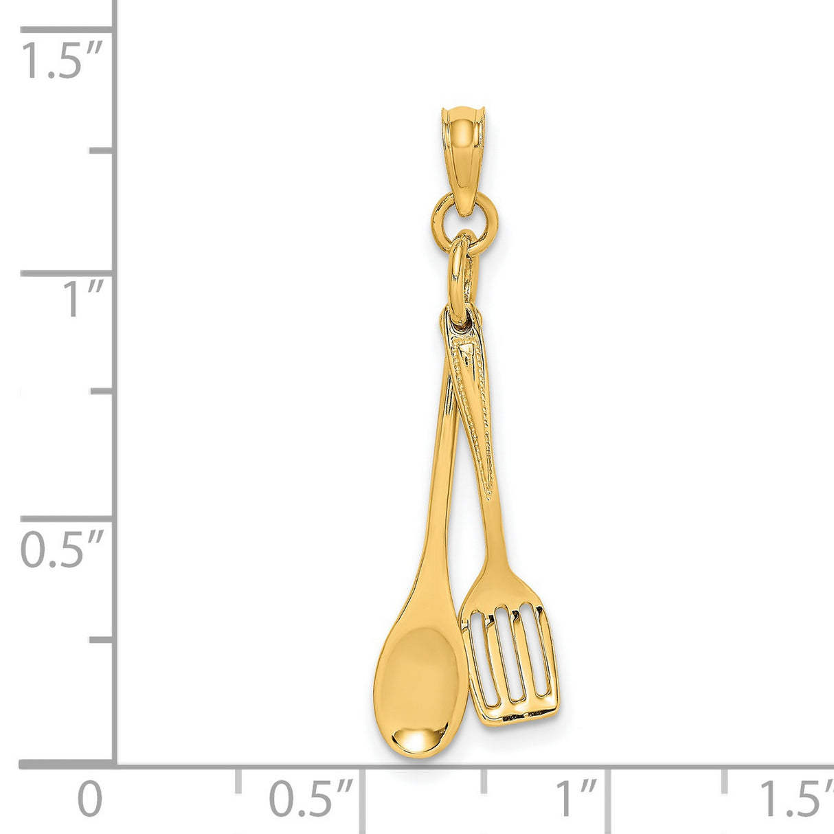 14k Yellow Gold Pendant with Movable Spoon and Fork Design, Culinary Theme Chef Jewelry