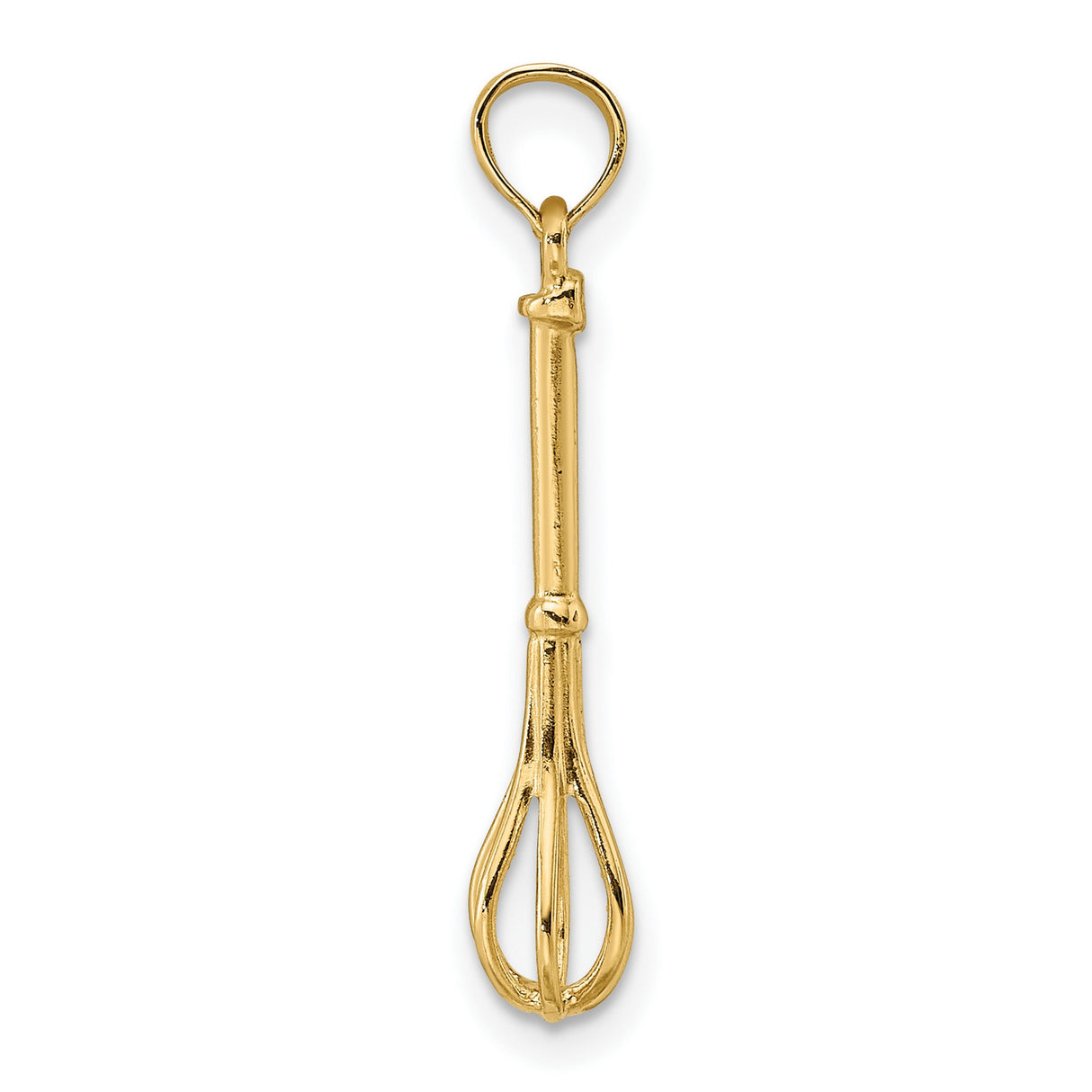 14k Yellow Gold Whisk Pendant Charm, Realistic Kitchen Utensil for Chefs and Food Lovers