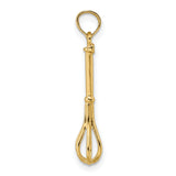 14k Yellow Gold Whisk Pendant Charm, Realistic Kitchen Utensil for Chefs and Food Lovers