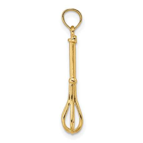 14k Yellow Gold Whisk Pendant Charm, Realistic Kitchen Utensil for Chefs and Food Lovers