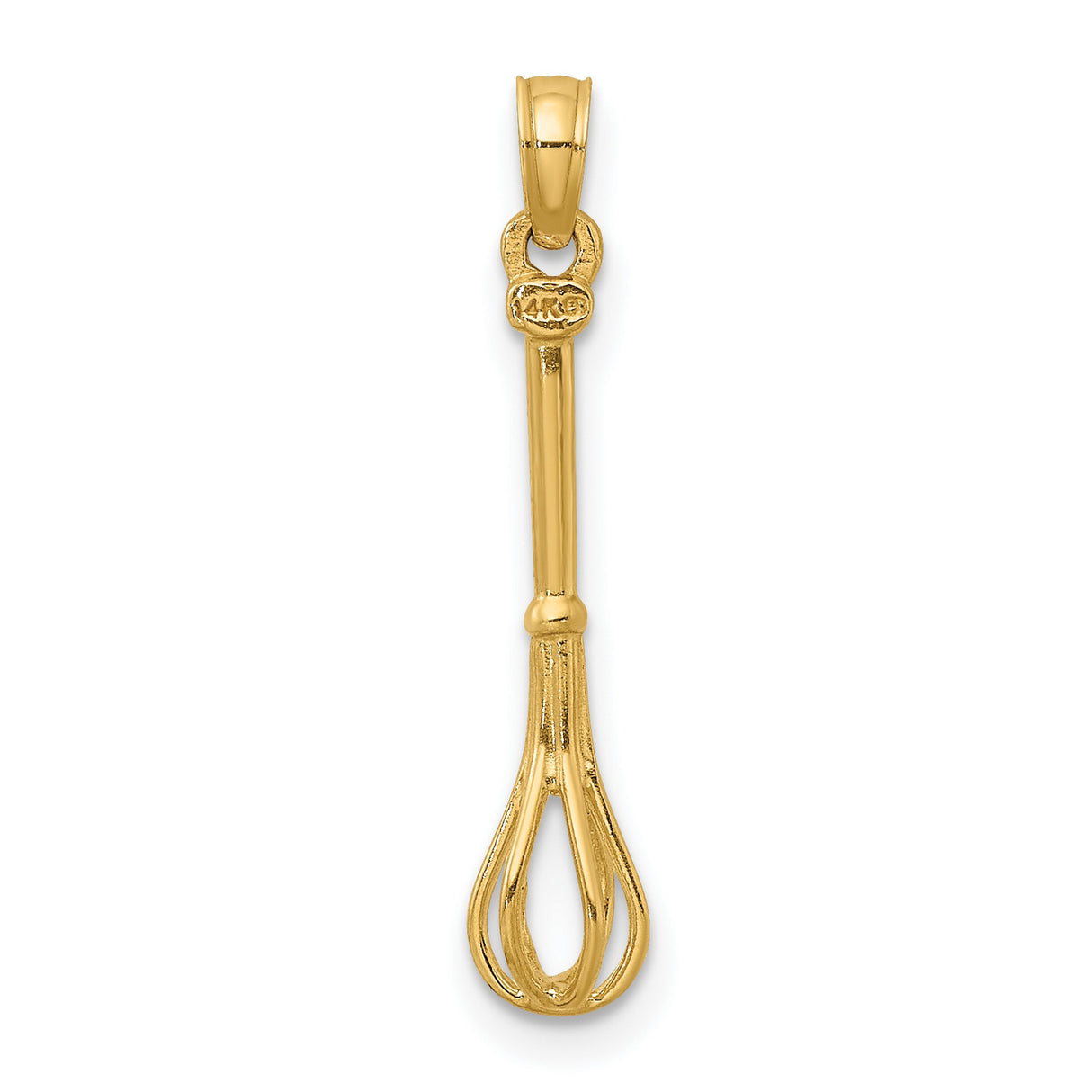 14k Yellow Gold Whisk Pendant Charm, Realistic Kitchen Utensil for Chefs and Food Lovers