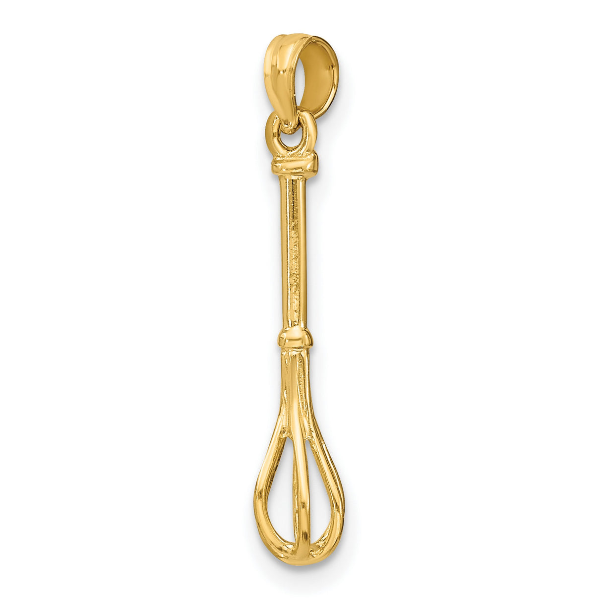 14k Yellow Gold Whisk Pendant Charm, Realistic Kitchen Utensil for Chefs and Food Lovers